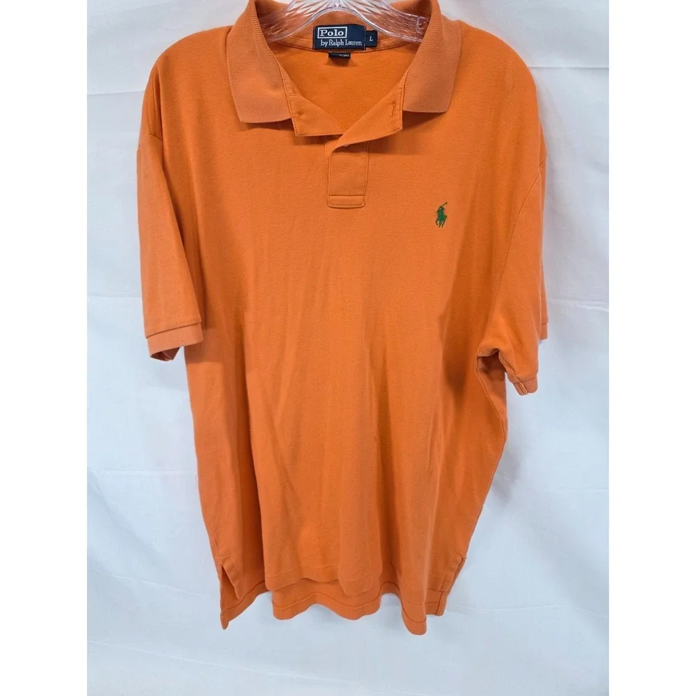 Polo Ralph Lauren Mens‎ L Orange Short Sleeve Cotton Pique Polo Shirt Teal Pony